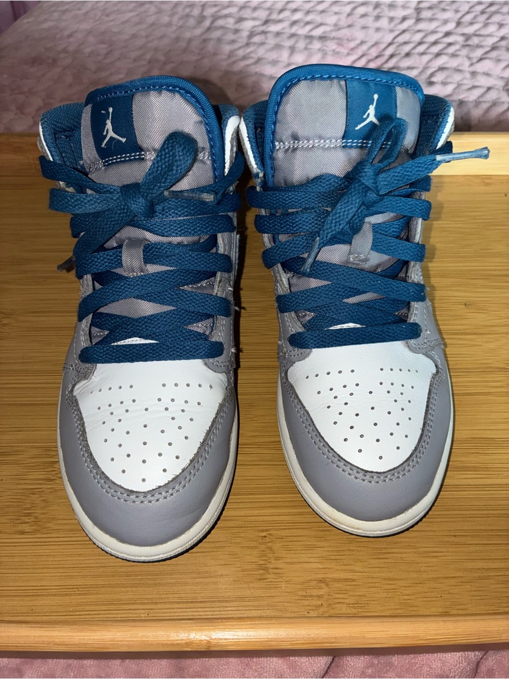 Jordan Kids Hi-Top Sneakers in Blue, Gray and White